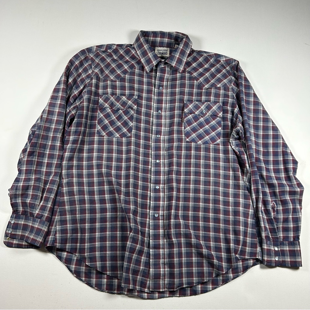 Levis Mens Xl Pearl Snap Long Sleeve Blue / Red Plaid Western Shirt Vtg 80s